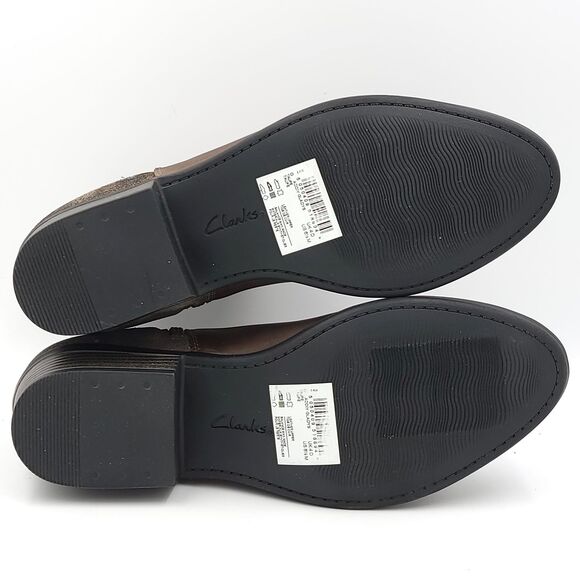 Clarks Women Block Heel Ankle Booties Addiy Gladys Size US 6.5M Olive Leather - Picture 6 of 6